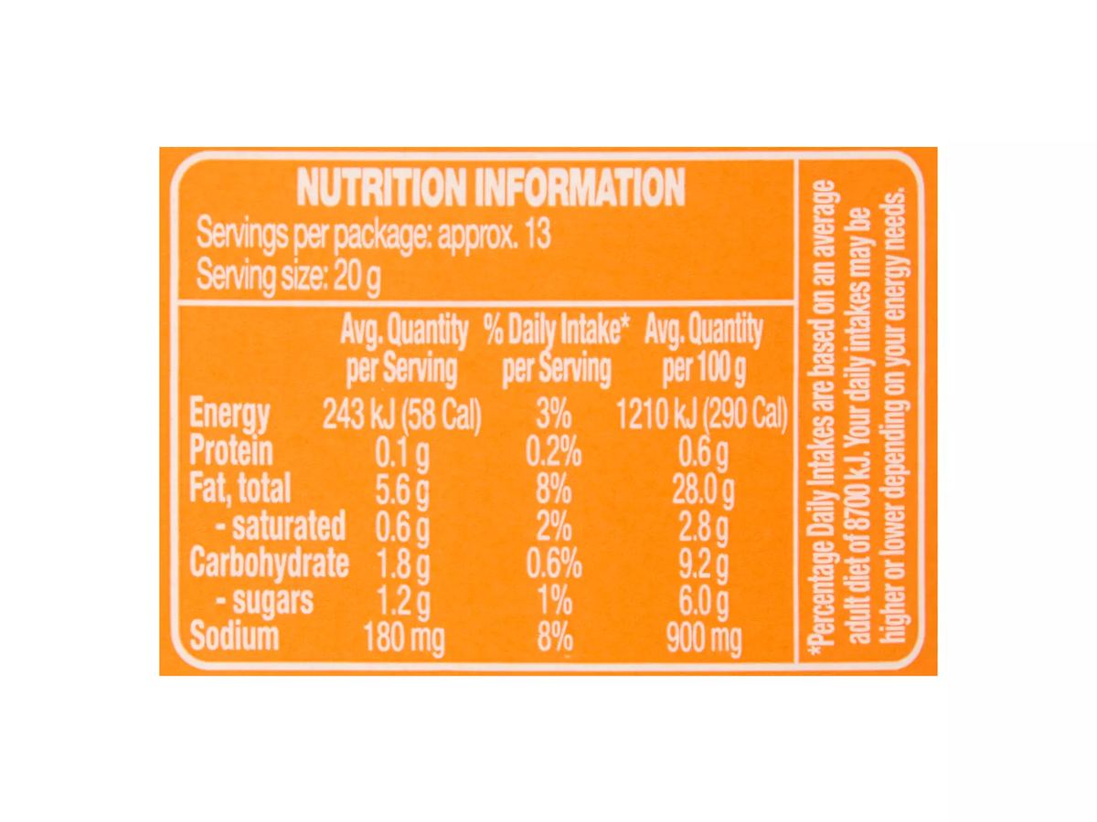 Pack photograph of COLWAY Creamy Mild Chilli Mayonnaise 252g showing the printed nutrition panel