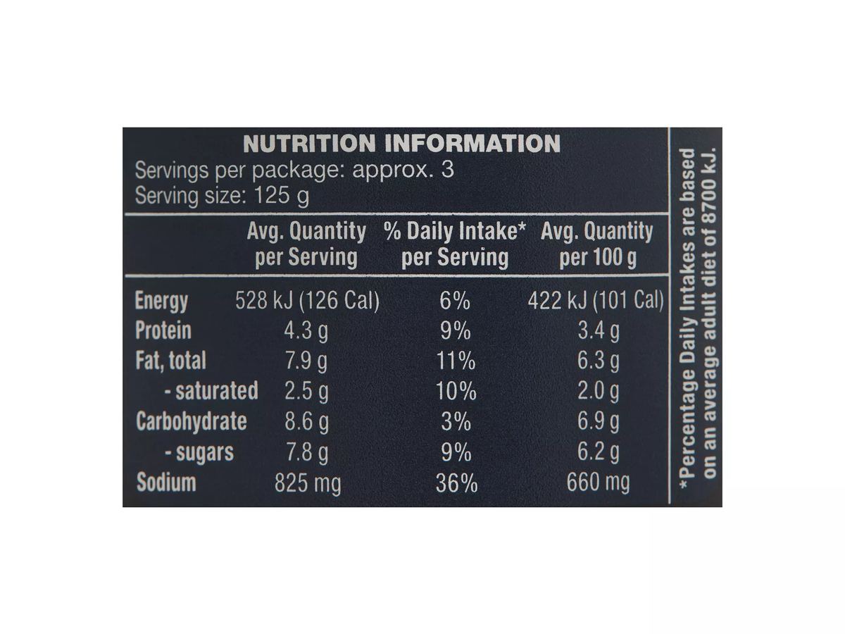 Pack photograph of SPECIALLY SELECTED Romana Gourmet Pasta Sauce 400g showing the printed nutrition panel
