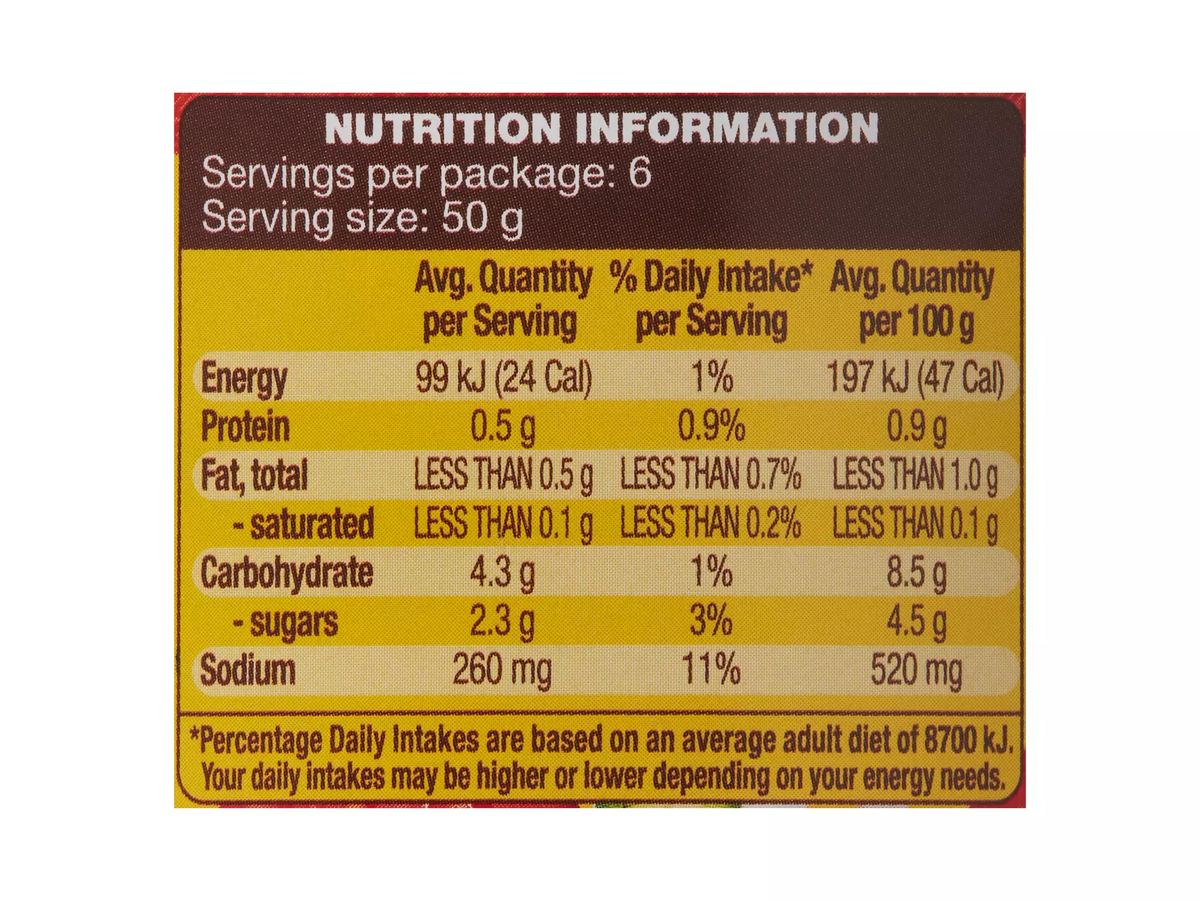Pack photograph of EL TORA Salsa Dip Medium 300g showing the printed nutrition panel