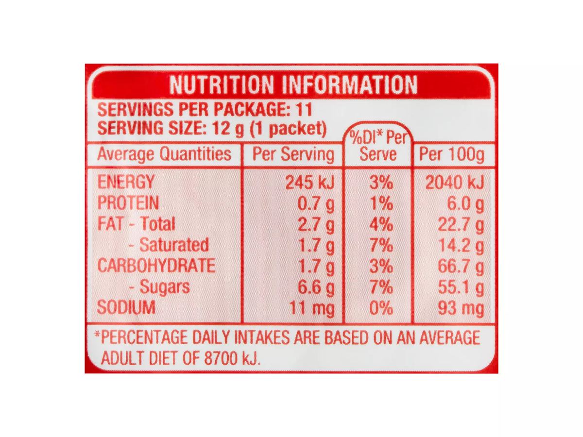 Pack photograph of MARS Maltesers Fun Size Share Pack Chocolate 11 Pack 132g showing the printed nutrition panel