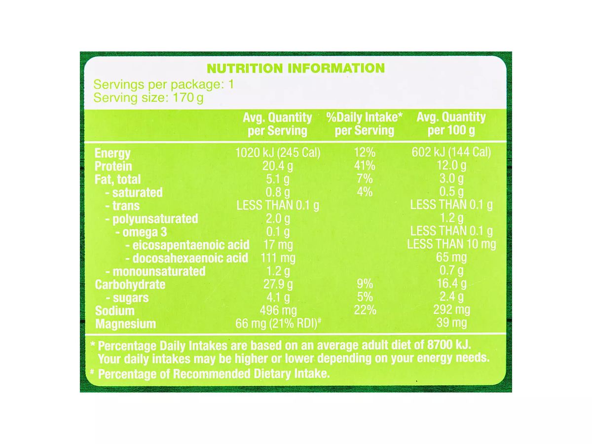 Pack photograph of PORTVIEW Tuna Power Bowl Magnesium 170g showing the printed nutrition panel