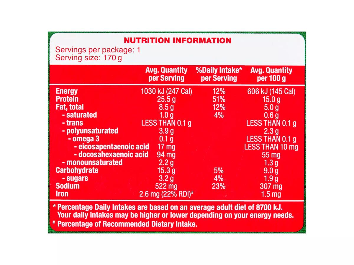 Pack photograph of PORTVIEW Tuna Power Bowl Iron 170g showing the printed nutrition panel