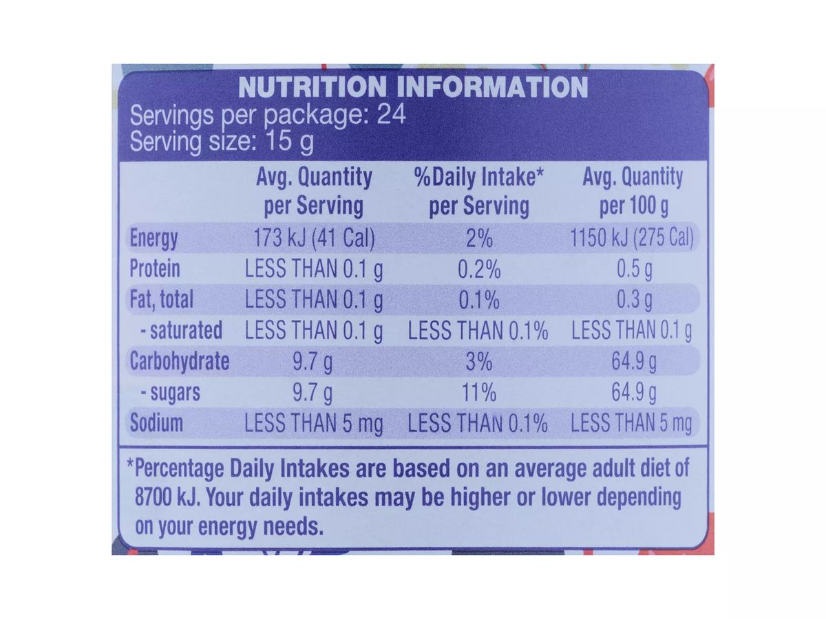 Pack photograph of GRANDESSA Mixed Berry Premium Jam 360g showing the printed nutrition panel