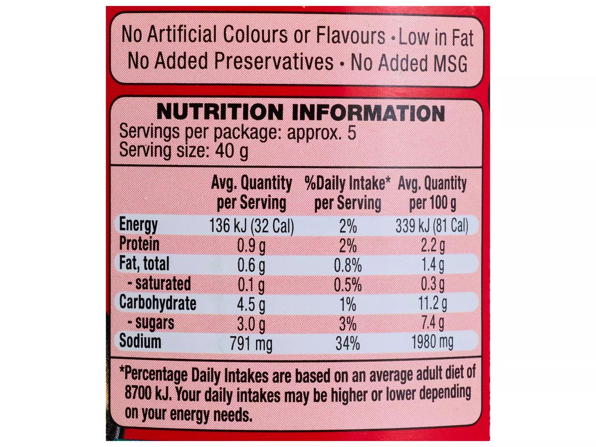 Pack photograph of ASIA GREEN GARDEN Thai Red Curry Paste 195g showing the printed nutrition panel