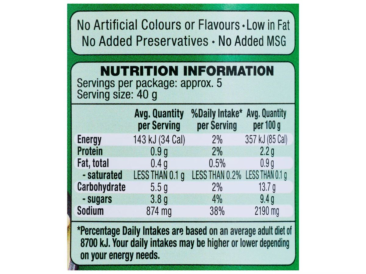 Pack photograph of ASIA GREEN GARDEN Thai Green Curry Paste 195g showing the printed nutrition panel